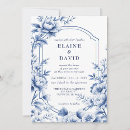 Elegant Blue Chinoiserie Floral Botanical Wedding 招待状