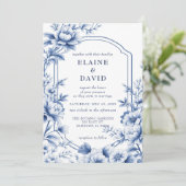 Elegant Blue Chinoiserie Floral Botanical Wedding 招待状 (スタンド正面)