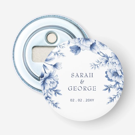 Elegant Blue Chinoiserie Floral Botanical Wedding 栓抜き (正面)