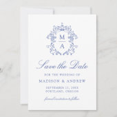 Elegant Blue Chinoiserie Floral QR Code Wedding セーブザデート (正面)