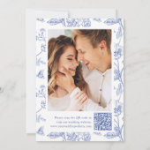 Elegant Blue Chinoiserie Floral QR Code Wedding セーブザデート (裏面)