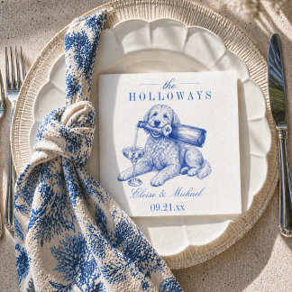 Elegant Blue Chinoiserie Golden Doodle Wedding スタンダードカクテルナプキン