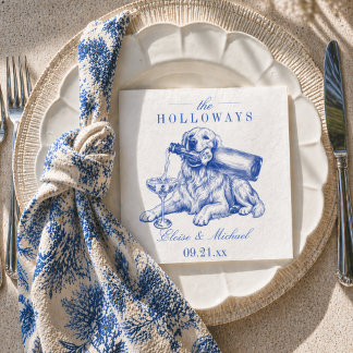 Elegant Blue Chinoiserie Golden Retriever Wedding スタンダードカクテルナプキン