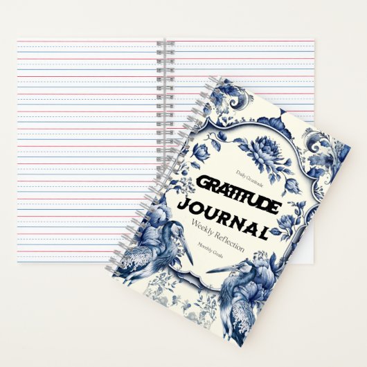 Elegant Blue Chinoiserie Gratitude Journal Cover ノートブック (内側)