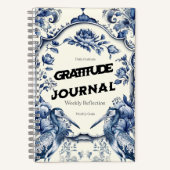 Elegant Blue Chinoiserie Gratitude Journal Cover ノートブック (正面)