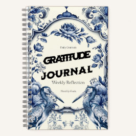 Elegant Blue Chinoiserie Gratitude Journal Cover ノートブック