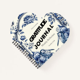 Elegant Blue Chinoiserie Gratitude Journal Cover ノートブック