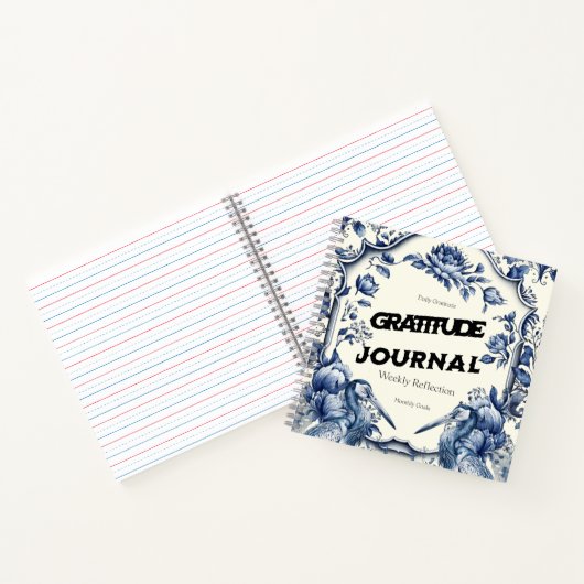 Elegant Blue Chinoiserie Gratitude Journal Cover ノートブック (内部)