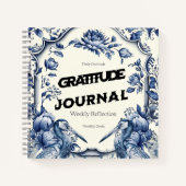Elegant Blue Chinoiserie Gratitude Journal Cover ノートブック (正面)