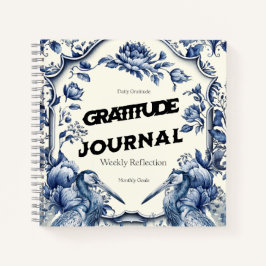 Elegant Blue Chinoiserie Gratitude Journal Cover ノートブック