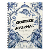 Elegant Blue Chinoiserie Gratitude Journal Cover ノートブック (正面)
