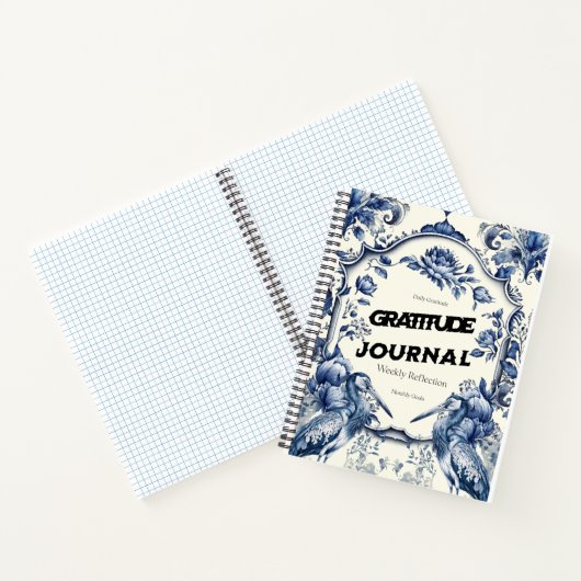 Elegant Blue Chinoiserie Gratitude Journal Cover ノートブック (内部)
