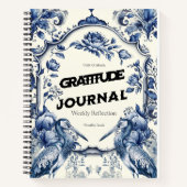 Elegant Blue Chinoiserie Gratitude Journal Cover ノートブック (正面)