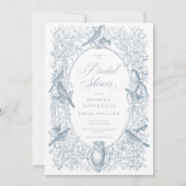 Elegant Blue Chinoiserie Nature & Birds Shower 招待状 (正面)