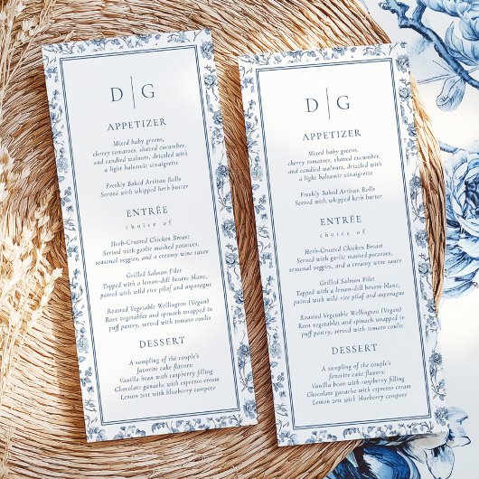 Elegant Blue Chinoiserie Wedding Menu メニュー