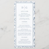 Elegant Blue Chinoiserie Wedding Menu メニュー (正面)
