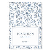 Elegant Blue Chinoiserie Wedding Place Cards テーブルナンバー (正面)