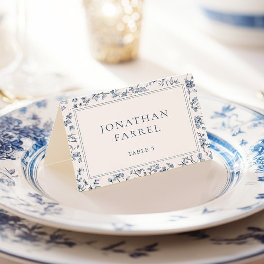 Elegant Blue Chinoiserie Wedding Place Cards テーブルナンバー