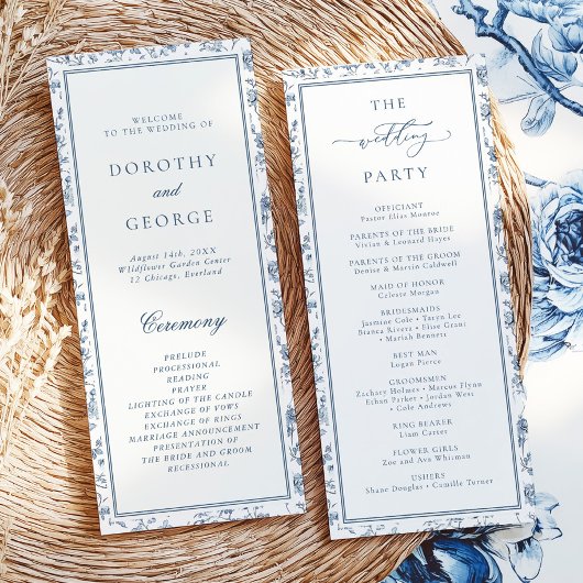 Elegant Blue Chinoiserie Wedding Program 招待状