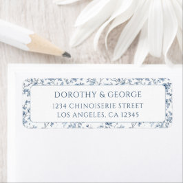 Elegant Blue Chinoiserie Wedding Return Address ラベル