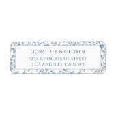 Elegant Blue Chinoiserie Wedding Return Address ラベル (正面)