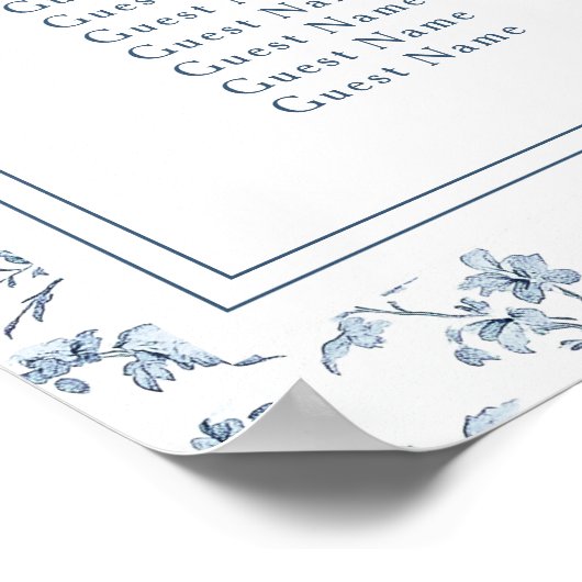 Elegant Blue Chinoiserie Wedding Seating Chart ポスター (角)