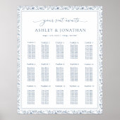 Elegant Blue Chinoiserie Wedding Seating Chart ポスター (正面)