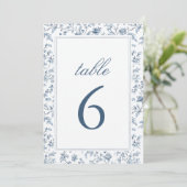 Elegant Blue Chinoiserie Wedding Table Number 招待状 (スタンド正面)