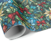 Elegant blue christmas coquette bow stained glass  ラッピングペーパー (ロールコーナー)