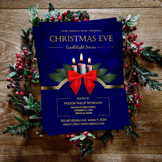 Elegant Blue Christmas Eve Candlelight Church チラシ