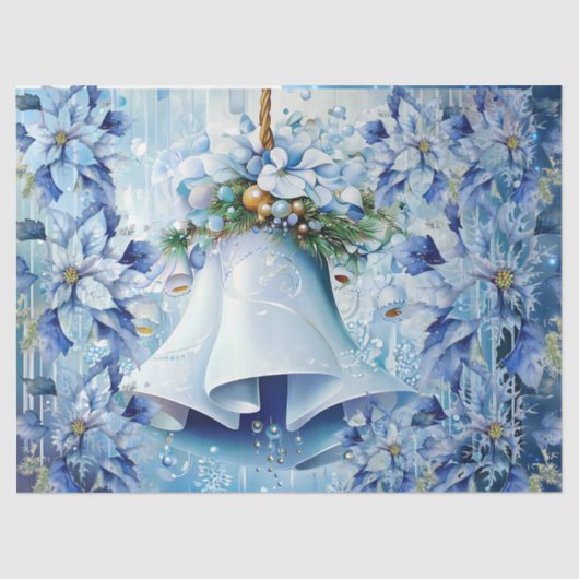 Elegant Blue Christmas Floral Bells Decoupage 薄葉紙 (正面)