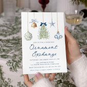 Elegant Blue Christmas Ornament Exchange 招待状