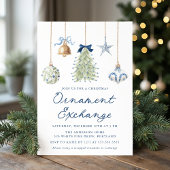 Elegant Blue Christmas Ornament Exchange 招待状