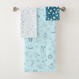 Elegant Blue Christmas Pattern バスタオルセット