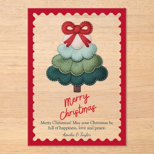 Elegant blue christmas tree personalized アクリル招待状 (正面)