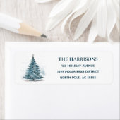 Elegant Blue Christmas Tree Return Address ラベル (インサイチュ)