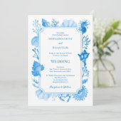 Elegant Blue Coastal Seashell and Coral Wedding 招待状 (スタンド正面)