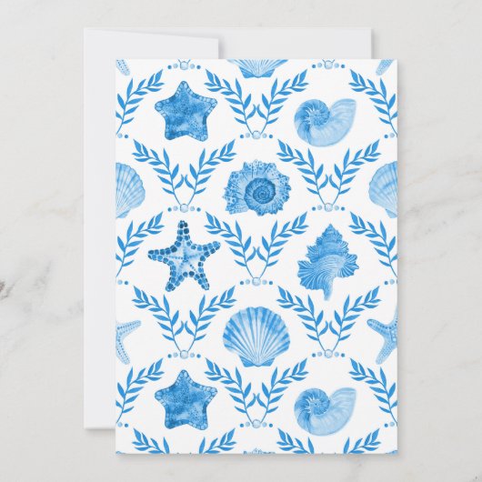 Elegant Blue Coastal Seashell and Coral Wedding 招待状 (裏面)