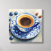 Elegant Blue Coffee Cup with Blueberries – Realist キャンバスプリント (正面)