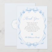 Elegant Blue Coquette Bow Boy Baby Shower サンキューカード (正面/裏面)