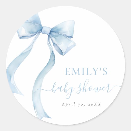 Elegant Blue Coquette Bow Boy Baby Shower ラウンドシール (正面)