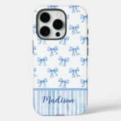 Elegant blue coquette bow striped toile monogram Case-Mate iPhoneケース (裏面)