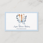 Elegant Blue Coquette Bow Utensils Bakery 名刺 (正面)