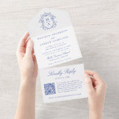 Elegant Blue Crest Chinoiserie Monogram Wedding オールインワン招待状 (貼ってはがせる)