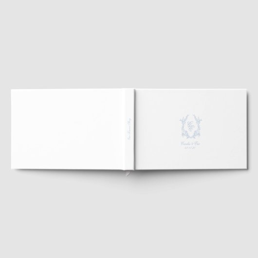 Elegant Blue Crest Wedding Guest Book ゲストブック (全面)