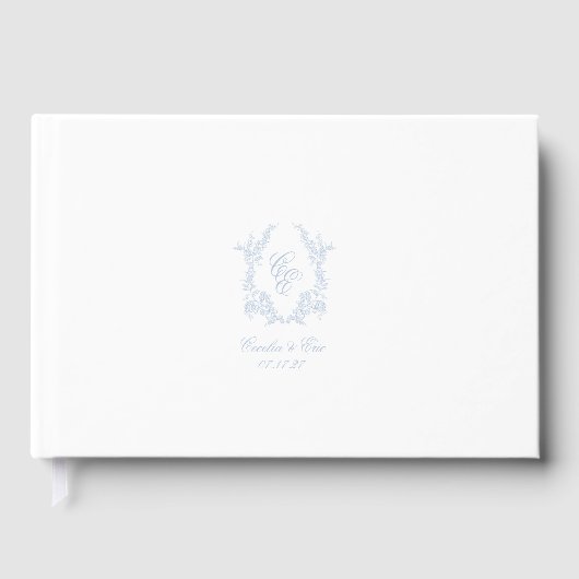 Elegant Blue Crest Wedding Guest Book ゲストブック (正面)