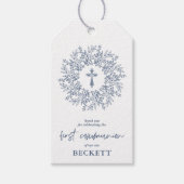 Elegant Blue Cross Boy First Communion Favor ギフトタグ (正面)
