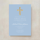 Elegant Blue Cross Religious Boy First Communion 招待状