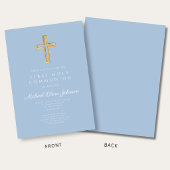 Elegant Blue Cross Religious Boy First Communion 招待状