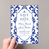 Elegant Blue Damask  アクリル招待状 (インサイチュ (ポータブル))
